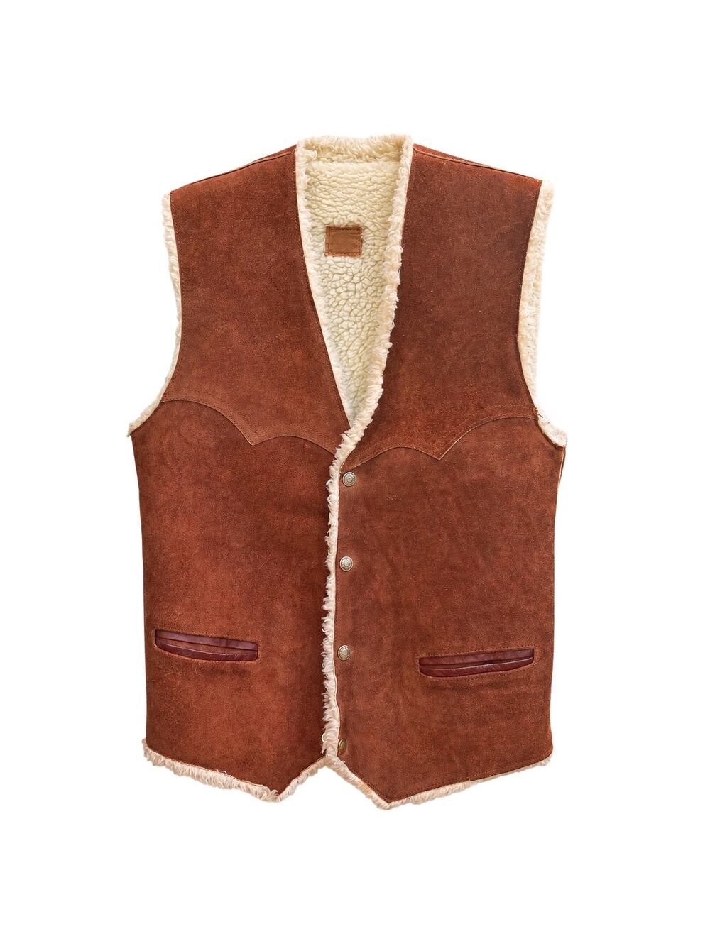 Vintage 1970s Handmade Suede Shearling Western Vest Genuine Sheepskin Unisex EUC